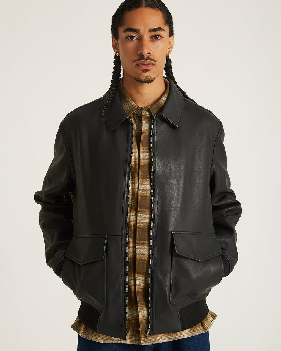 70s Vintage stitch leather jacket BLACK